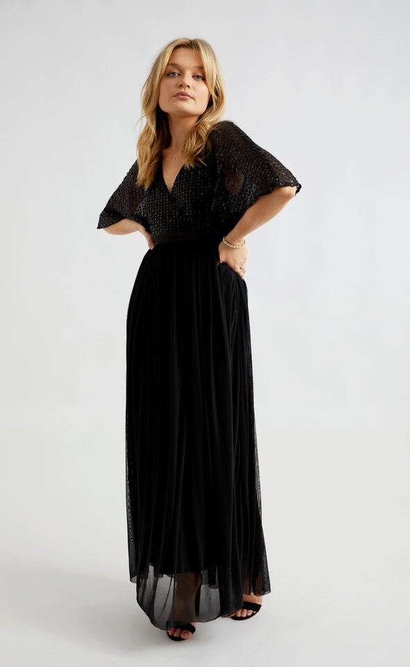 Sequin Kimono Sleeve Mesh Gown Pagani