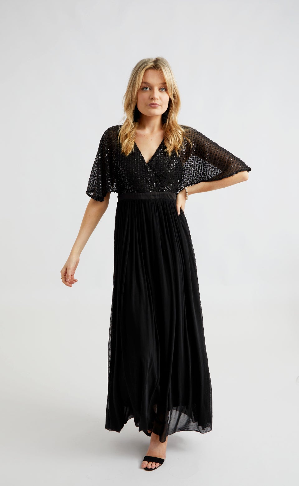 Sequin Kimono Sleeve Mesh Gown Pagani