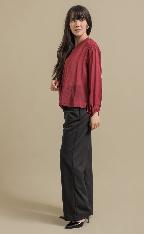 Sheer Voile V Neck Shirt Wine