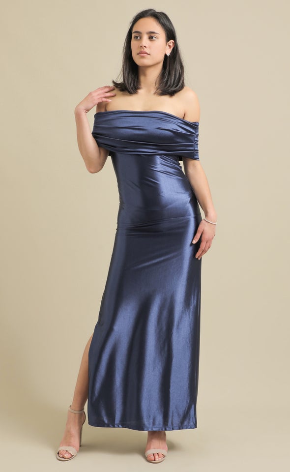 Shine ITY Cold Shoulder Gown Navy