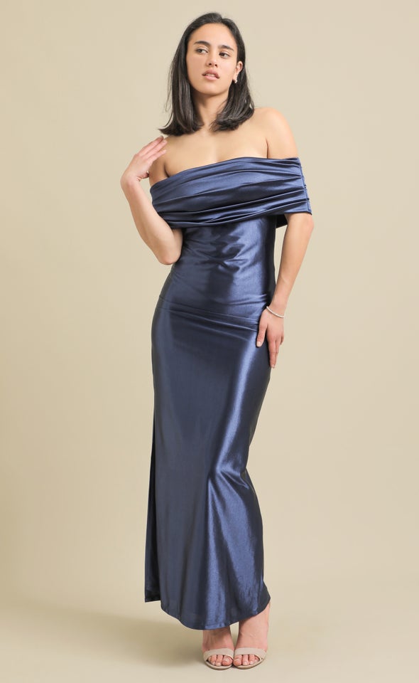 Shine ITY Cold Shoulder Gown Navy