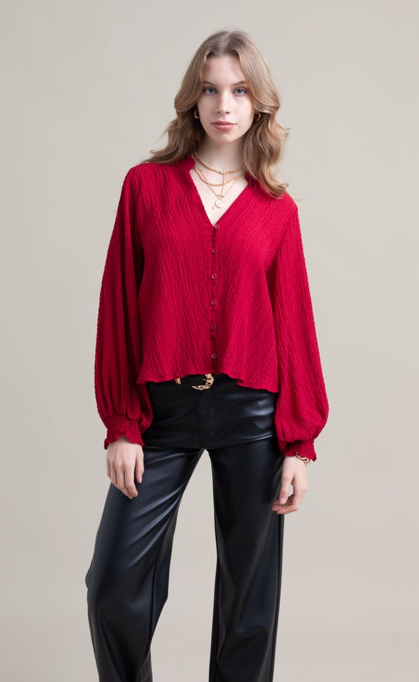 Shirred Cuff Shirt Berry