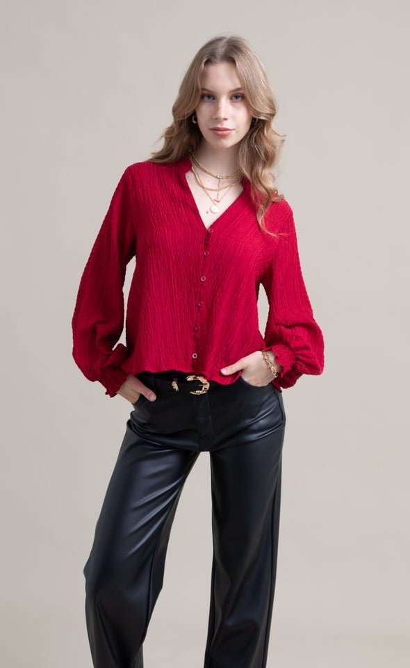 Shirred Cuff Shirt Berry