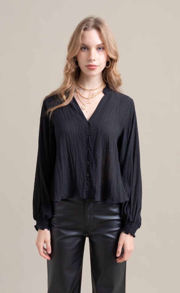 Shirred Cuff Shirt Black