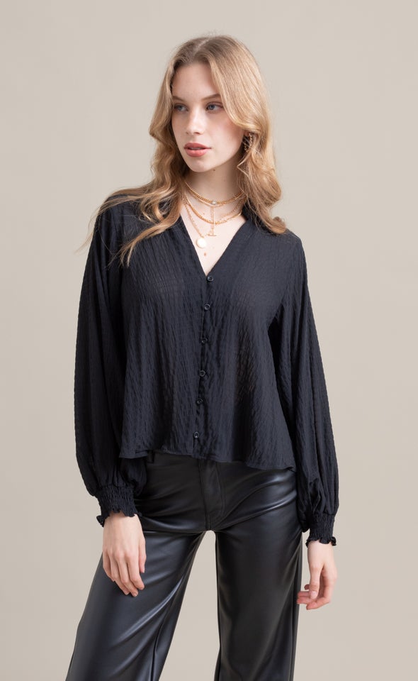 Shirred Cuff Shirt Black