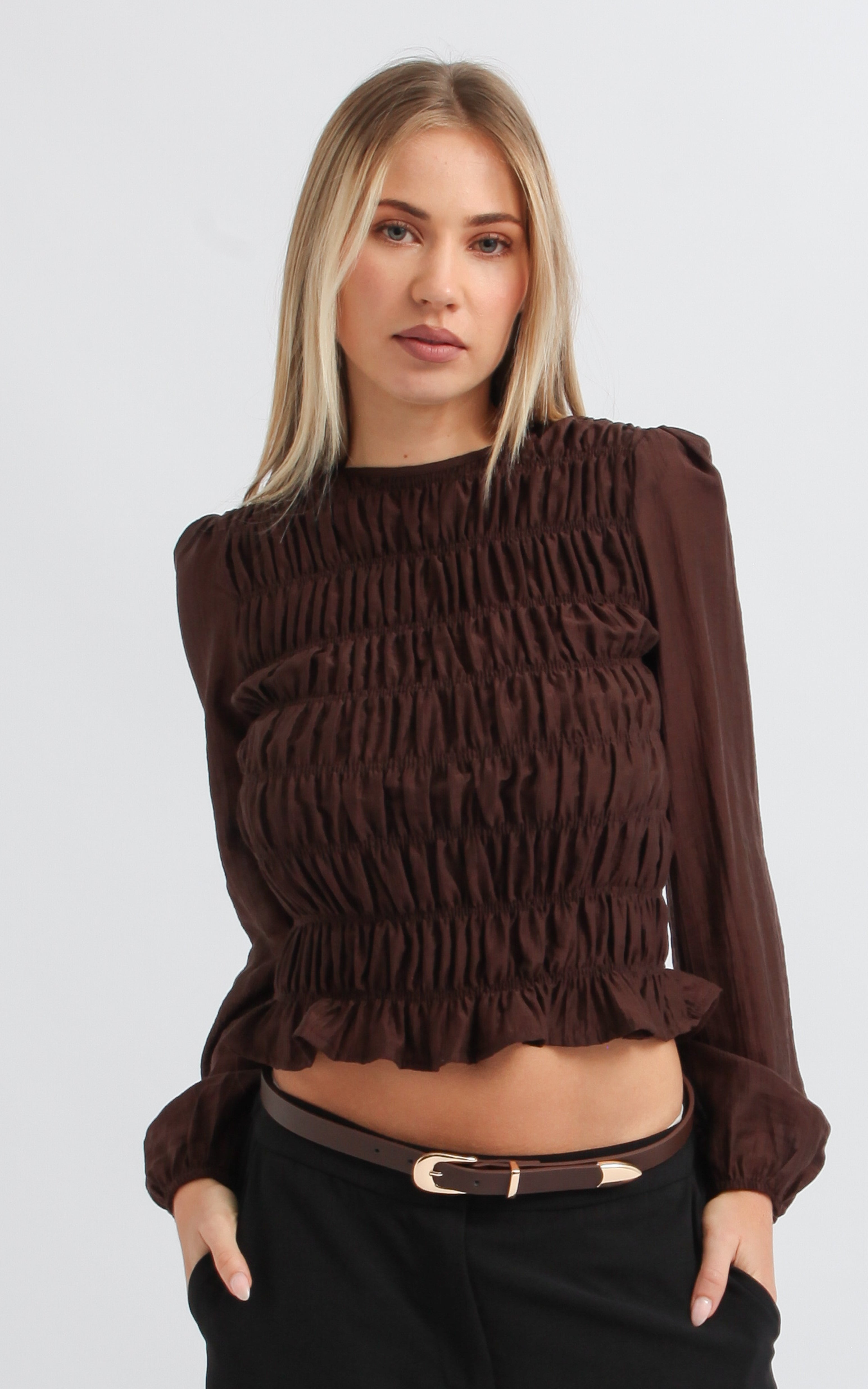 Shop our Chiffon Tie Detail LS Top in Animal print | Pagani
