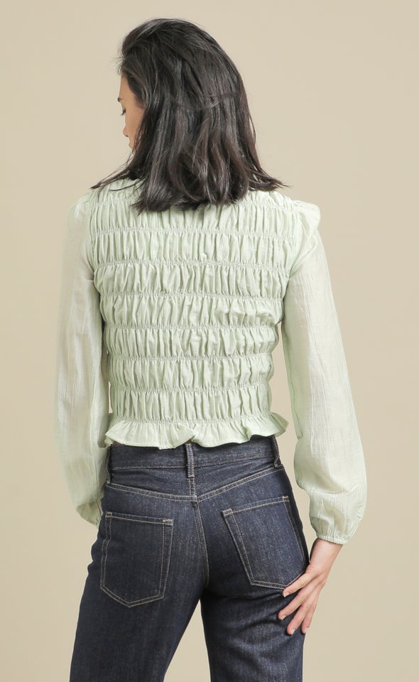 Shirred Detail LS Top Mint