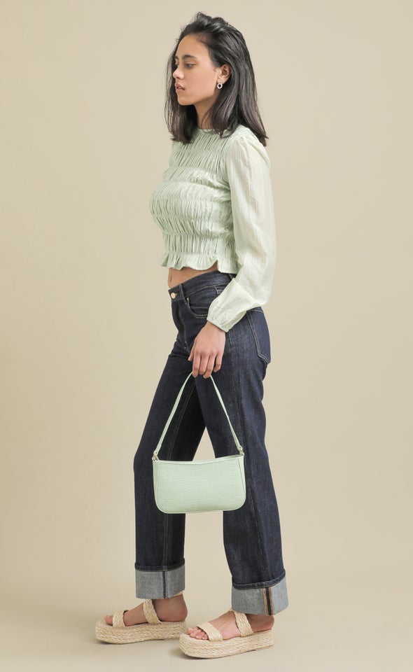 Shirred Detail LS Top Mint