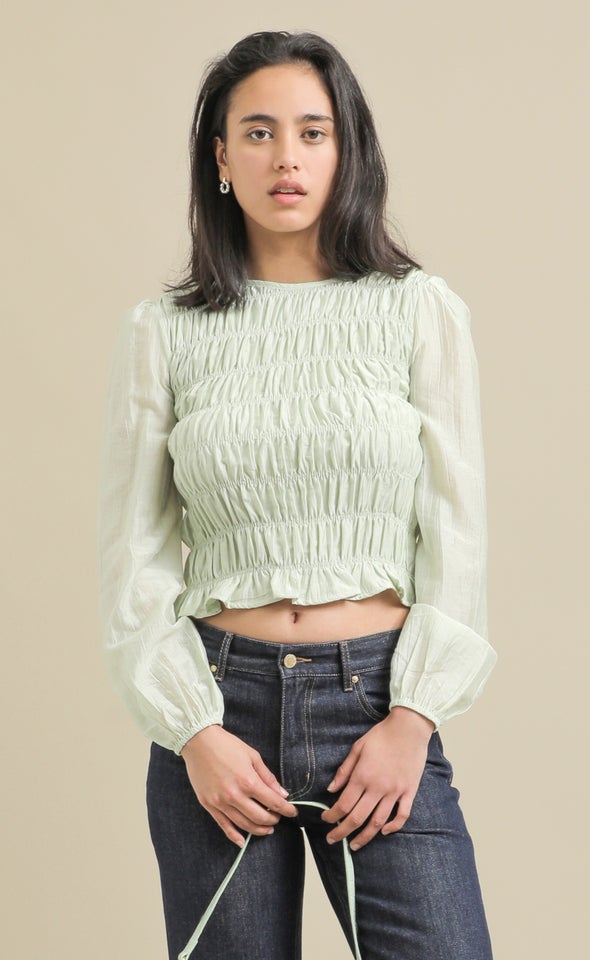 Shirred Detail LS Top Mint