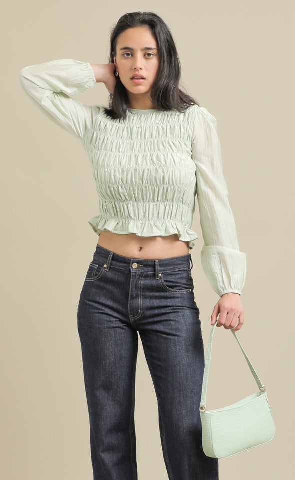 Shirred Detail LS Top Mint
