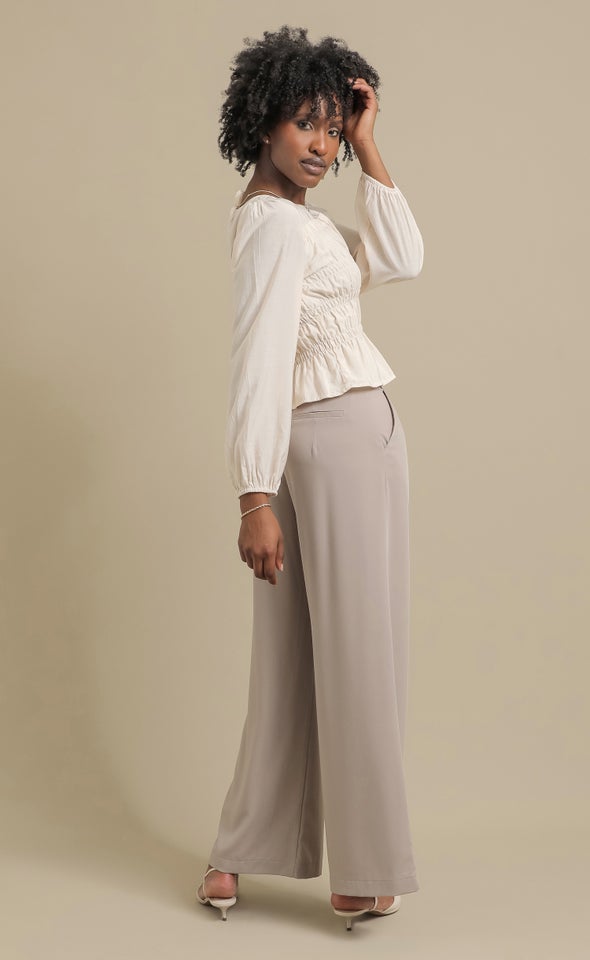 Shirred Detail LS Top Natural