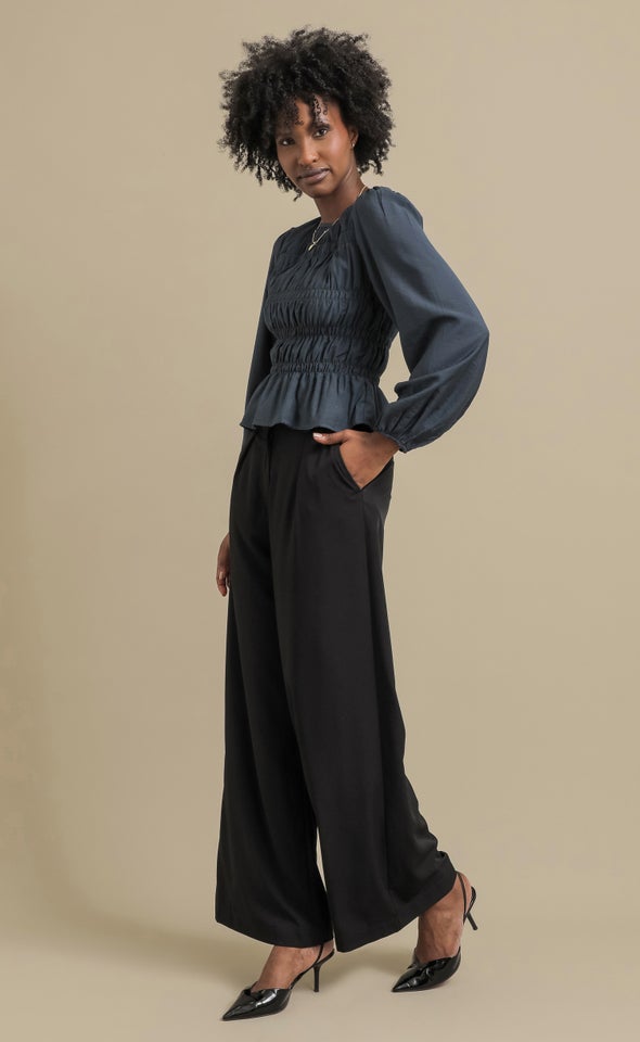 Shirred Detail LS Top Slate