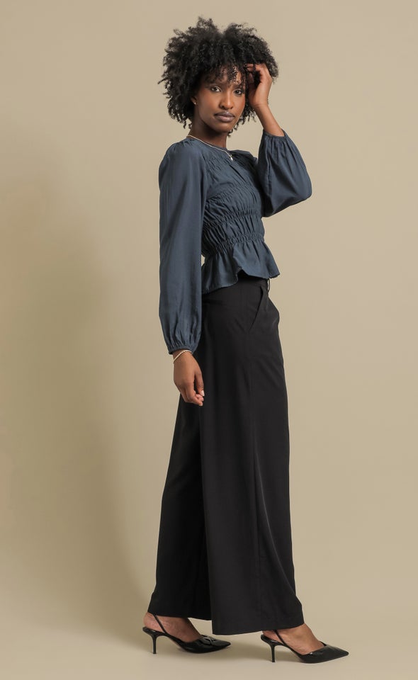 Shirred Detail LS Top Slate