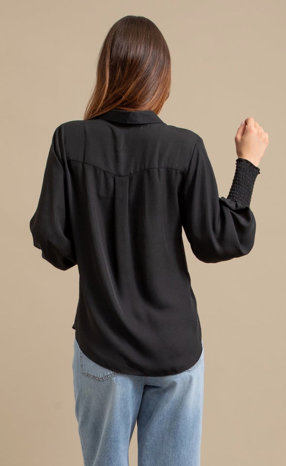 Shirred Sleeve CDC Shirt Black