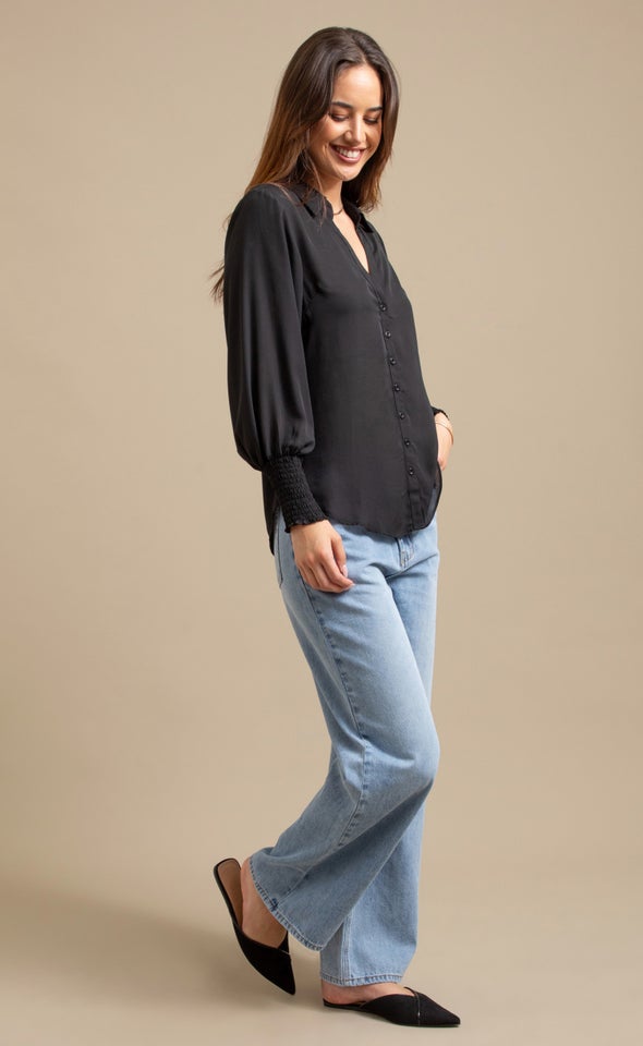 Shirred Sleeve CDC Shirt Black