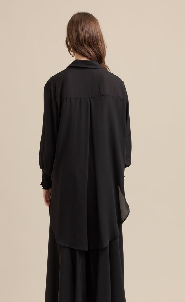 Shirred Sleeve Longline Shirt Black