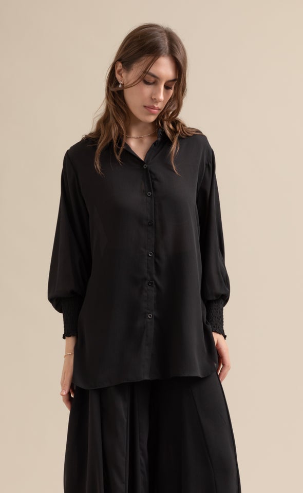 Shirred Sleeve Longline Shirt