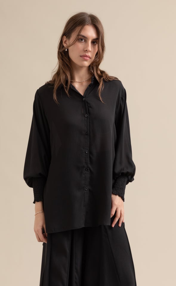 Shirred Sleeve Longline Shirt