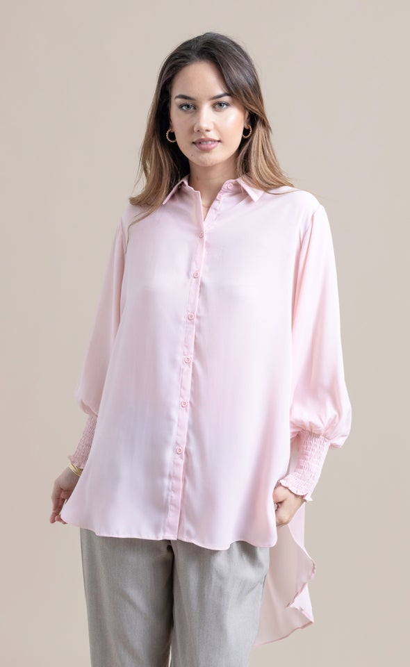 Shirred Sleeve Longline Shirt Blush