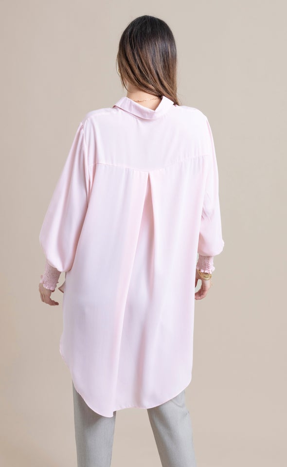 Shirred Sleeve Longline Shirt Blush