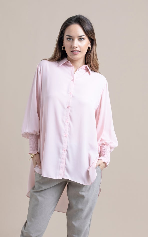 Shirred Sleeve Longline Shirt Blush