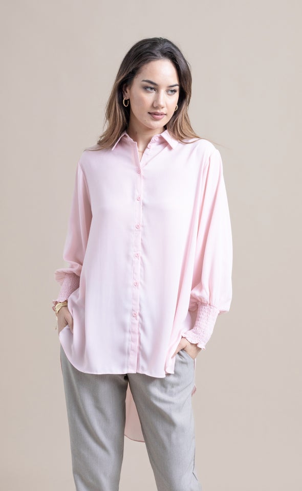 Shirred Sleeve Longline Shirt Blush