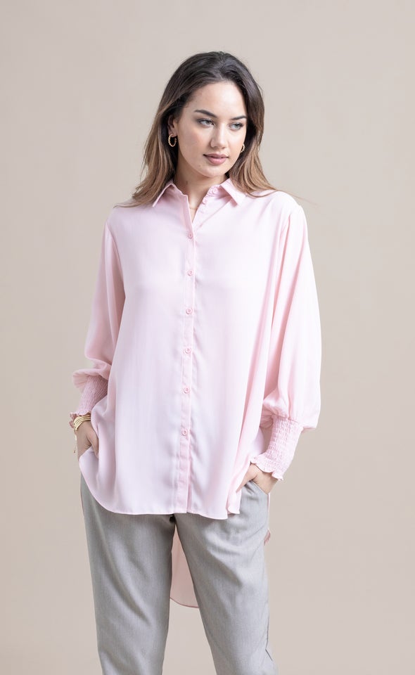 Shirred Sleeve Longline Shirt Blush