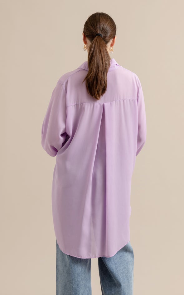 Shirred Sleeve Longline Shirt Lilac