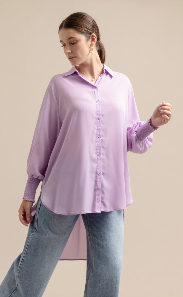 Shirred Sleeve Longline Shirt