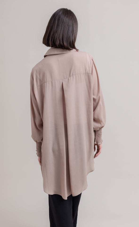 Shirred Sleeve Longline Shirt Natural