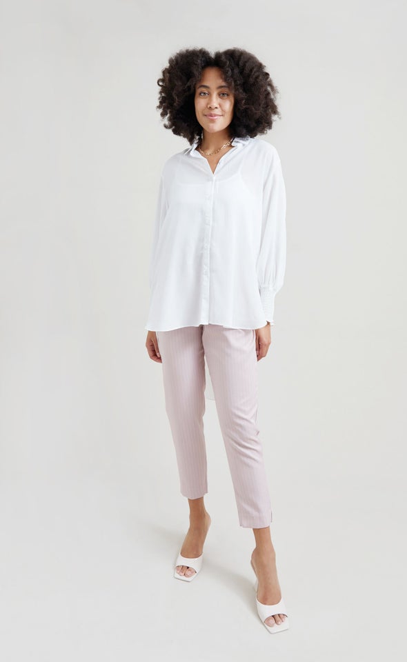 Shirred Sleeve Longline Shirt White