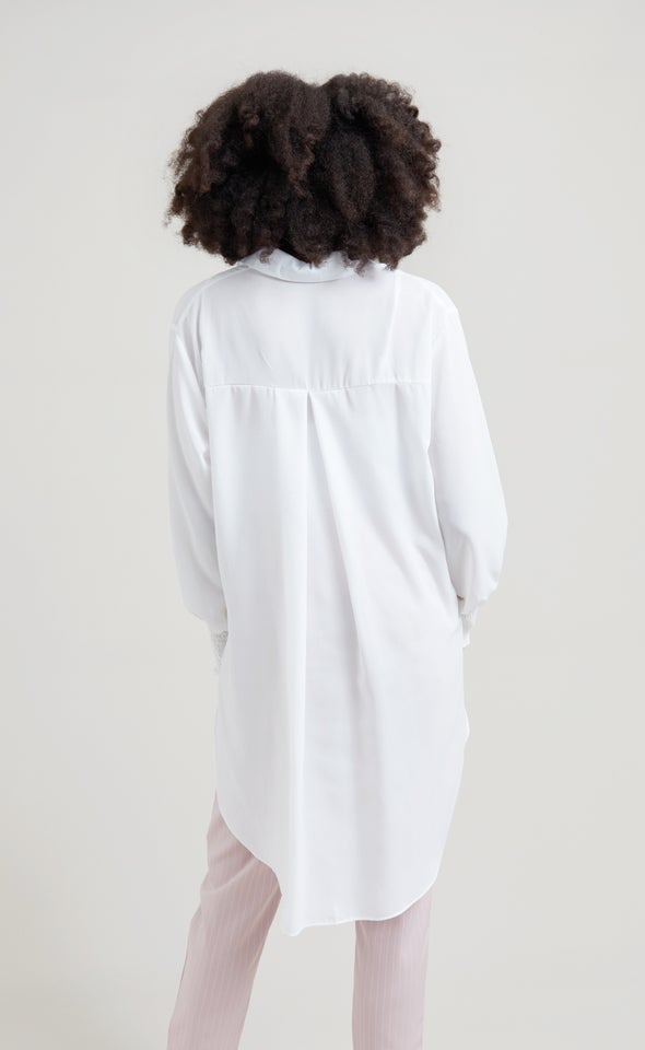 Shirred Sleeve Longline Shirt White