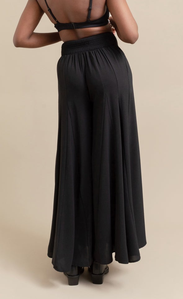 Shirred Waist Palazzo Pants Black