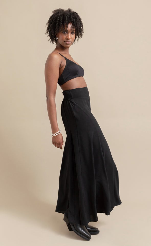 Shirred Waist Palazzo Pants Black