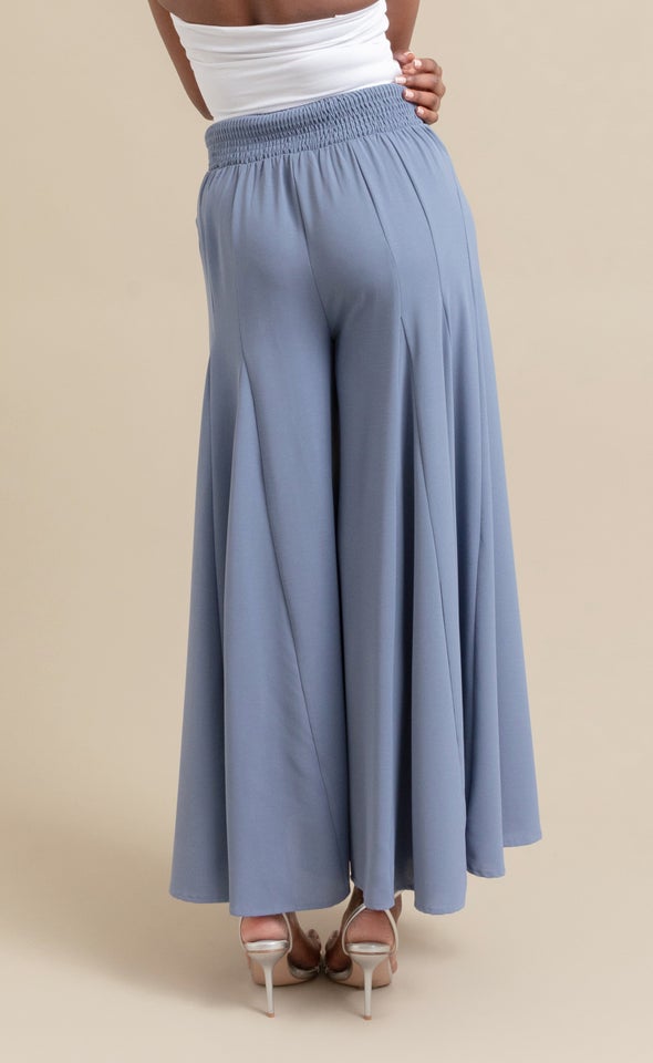 Shirred Waist Palazzo Pants Blue/grey