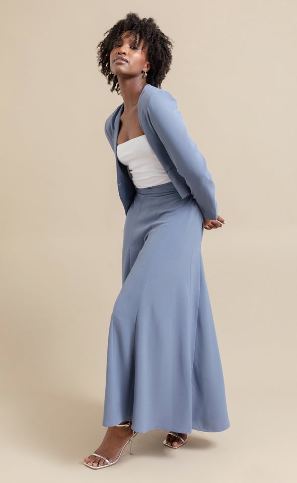 Shirred Waist Palazzo Pants Blue/grey