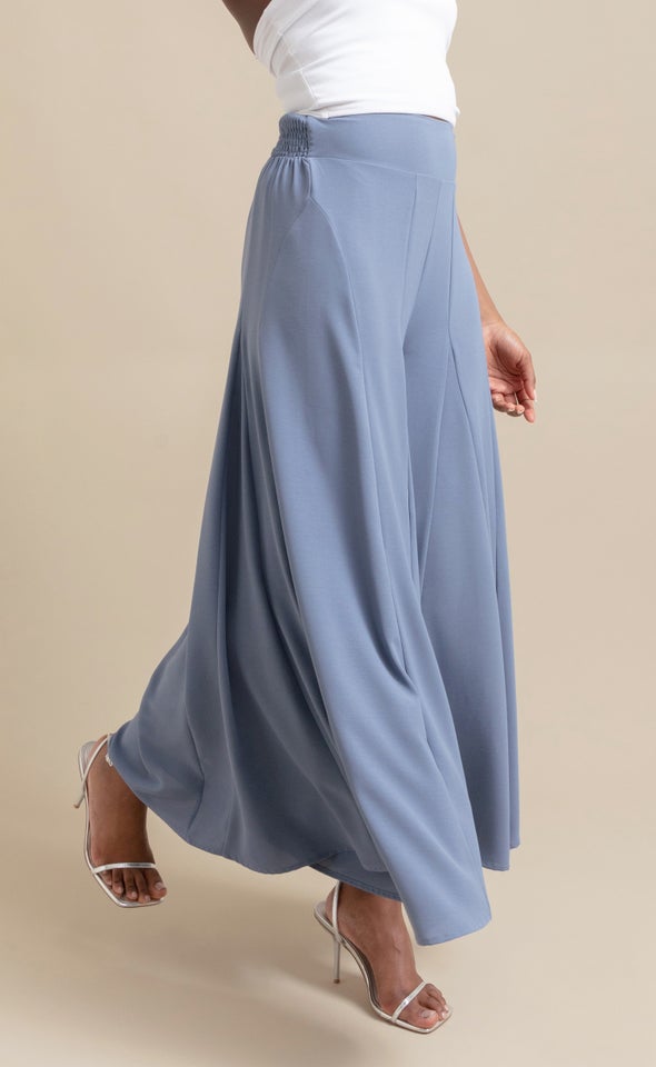 Shirred Waist Palazzo Pants Blue/grey