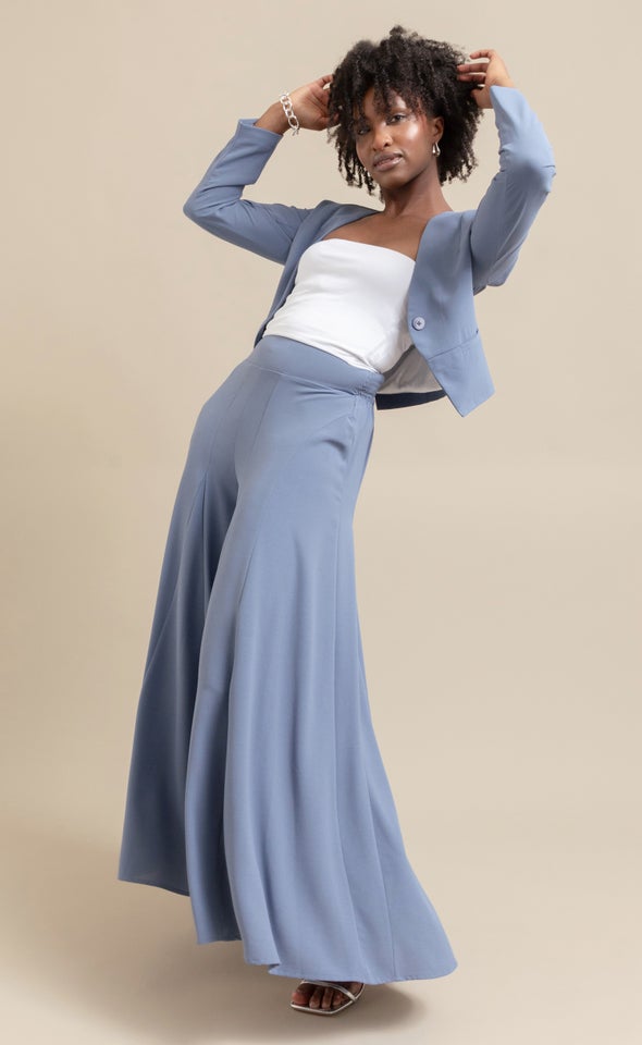Shirred Waist Palazzo Pants Blue/grey
