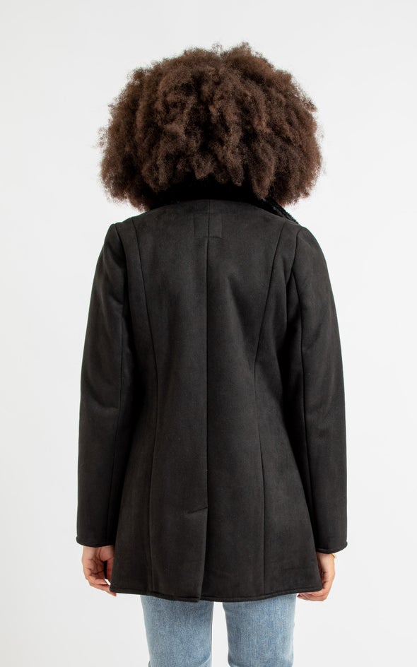 Short Faux Fur Lined Coat Black