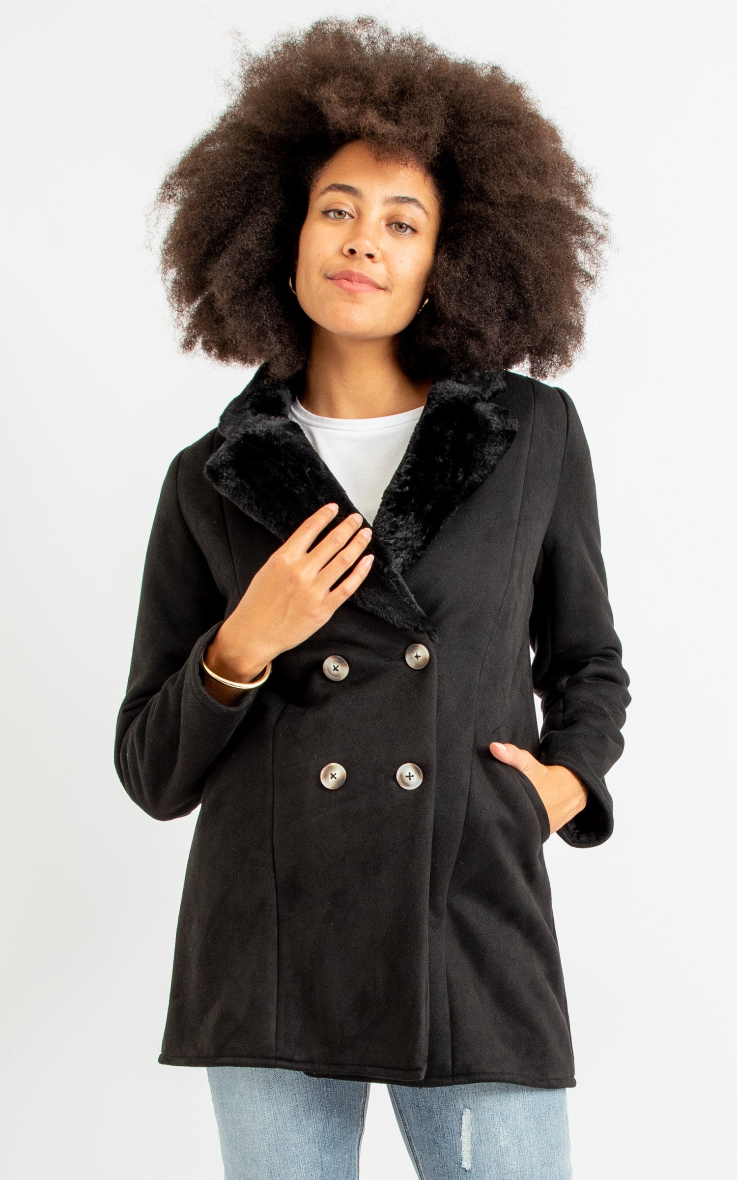 navy fur lined coat