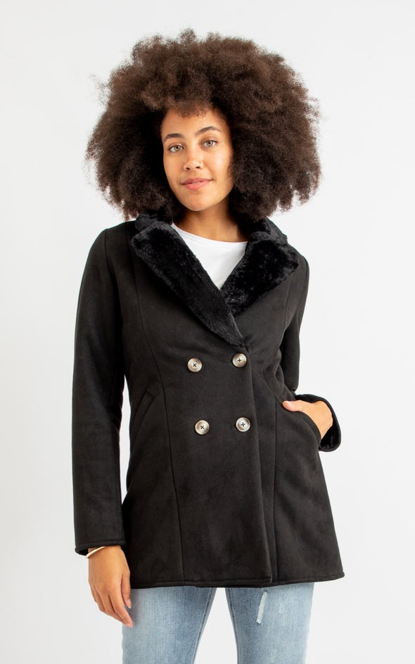 Short Faux Fur Lined Coat Pagani, Wallis Black Faux Fur Shearling Coat