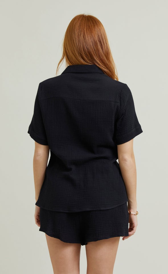 Short Sleeve Crinkle Shirt Black