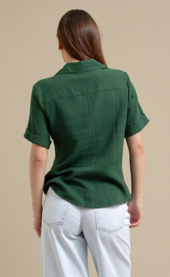 Short Sleeve Crinkle Shirt Olive