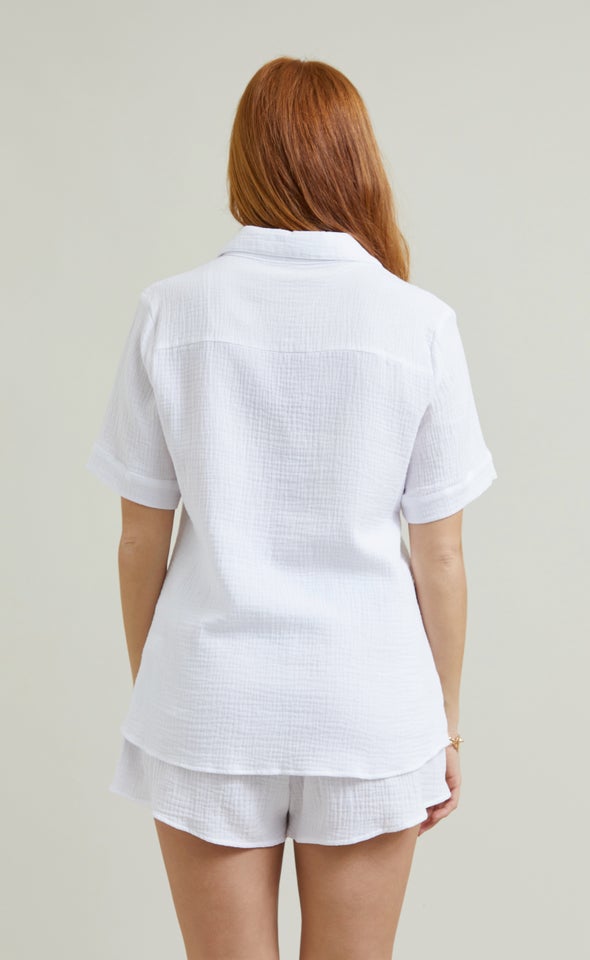 Short Sleeve Crinkle Shirt White