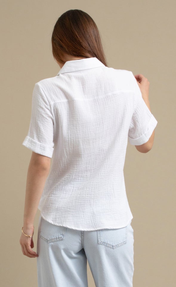 Short Sleeve Crinkle Shirt White