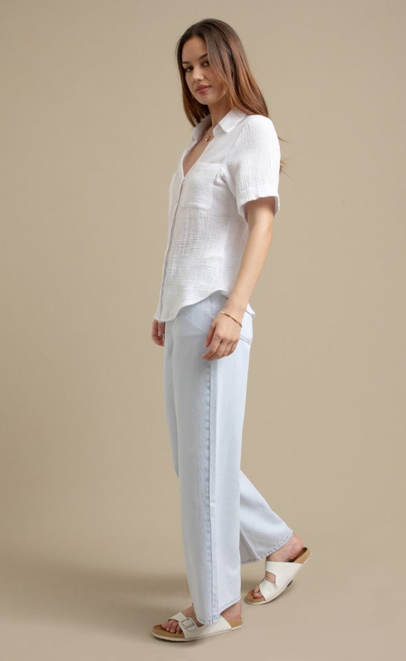 Short Sleeve Crinkle Shirt White