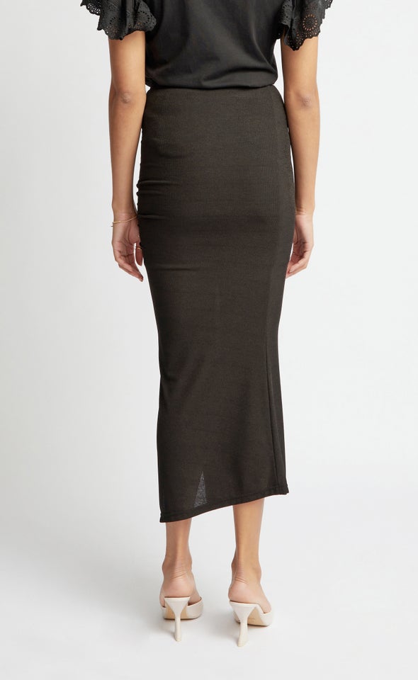 Side Ruched Midi Skirt Black