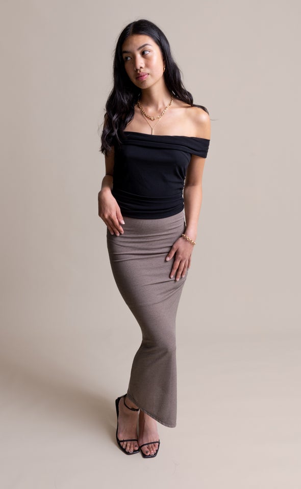 Side Ruched Midi Skirt Bronze