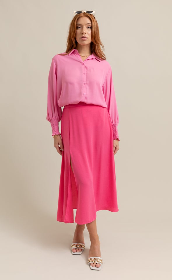 Side Split Midi Skirt Pink