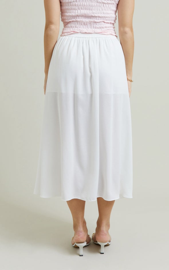 Side Split Midi Skirt White
